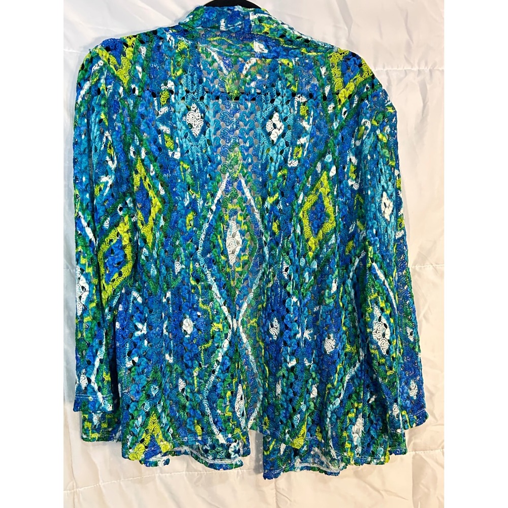 Ruby Rd. Blue Green Patterned Open-Front Cardigan Sweater - Picture 7 of 8